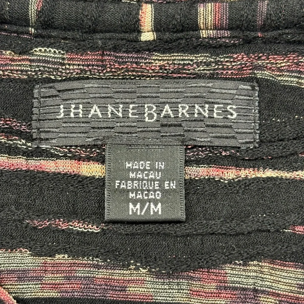 Jhane Barnes 3D Textured Knit Sweater Mens M Black Striped Crew Neck Vintage